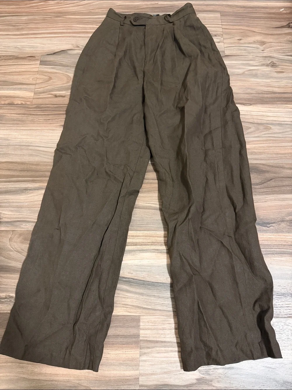 Banana Republic Women 0 Brown Linen Pleated Wide Leg Trousers Pant High Rise
